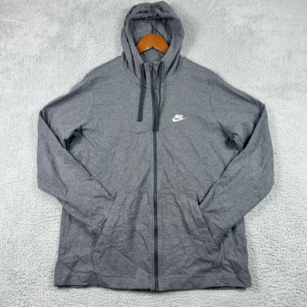 Nike Full Zip Hoodie Mens XL Gray Sportswear Club Fleece Blue Tag 861754-071